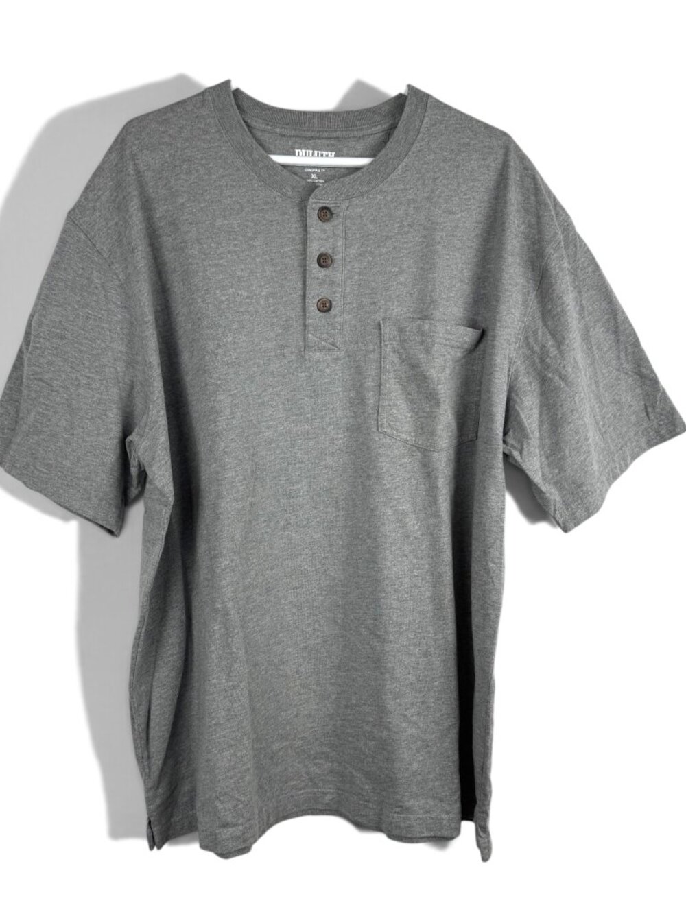 Duluth Trading Longtail T Relaxed Fit Short Sleeve Pocket Henley Gray XL 67009